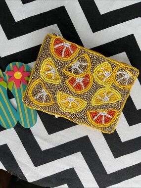 Beaded Citrus Coin Purse - Yellow & Orange
